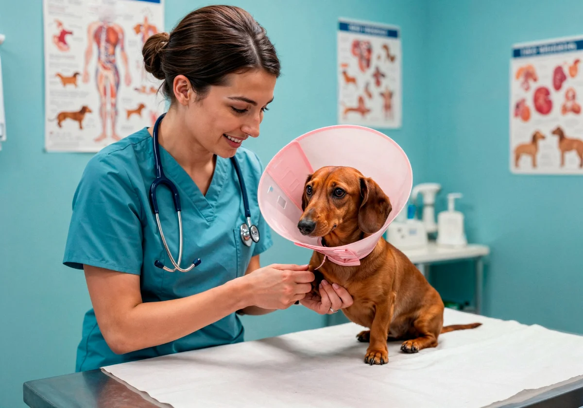 Calendario de vacunas para cachorros en Guayaquil con un veterinario revisando a un cachorro.