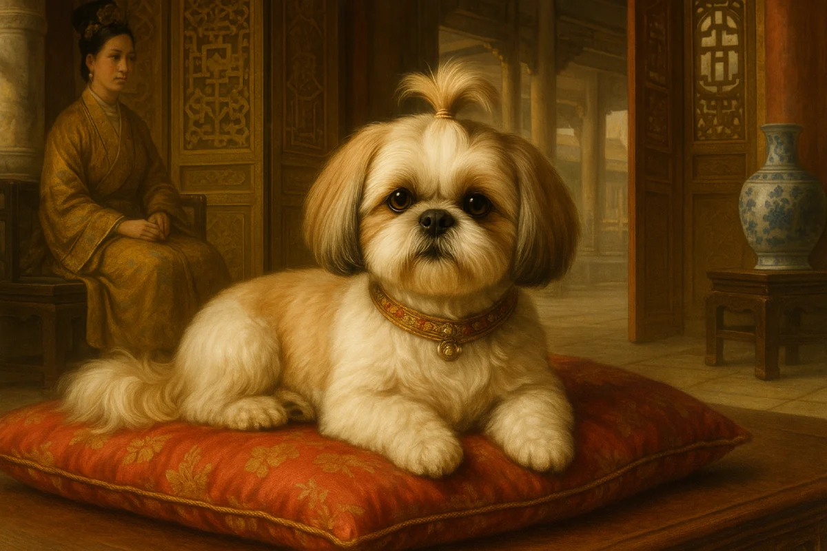 Shih Tzu en Guayaquil - Se muestra un perro raza Shih Tzu representado en una corte imperial China.